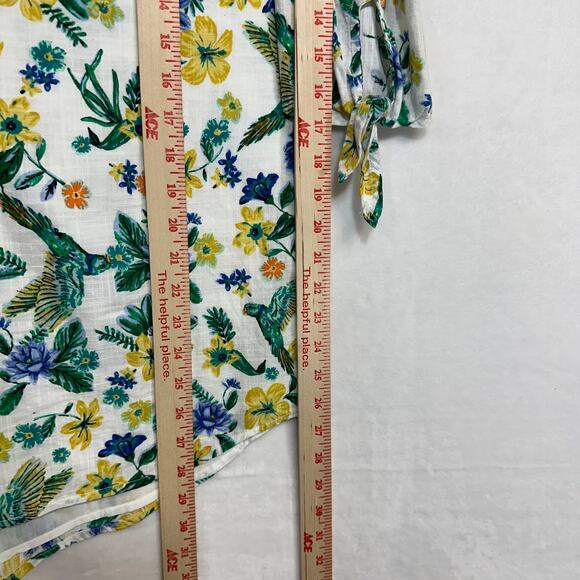 Old Navy Small Off-Shoulder 3/4 Dress Green/Blue Floral Birds Resort Summer Cute - Picture 8 of 11